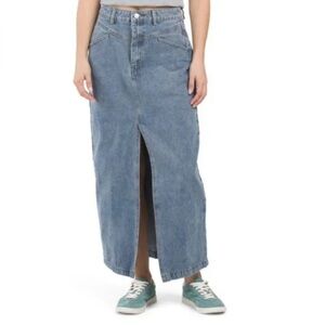 REVERIEE blue front yoke bohemian Maxi western 90’s denim woman’s skirt. NWT MED